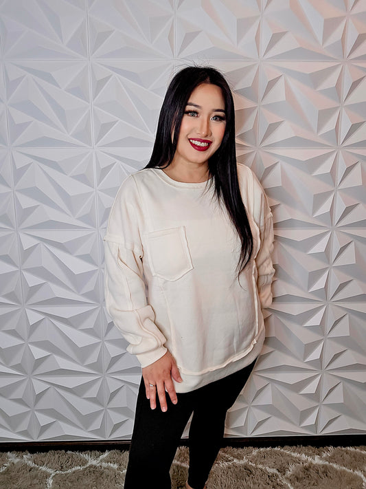 T688 - French Terry Pocket Oversized Top (CREAM)