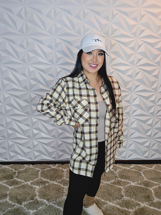 T209 - Boyfriend Plaid Flannel (BROWN)