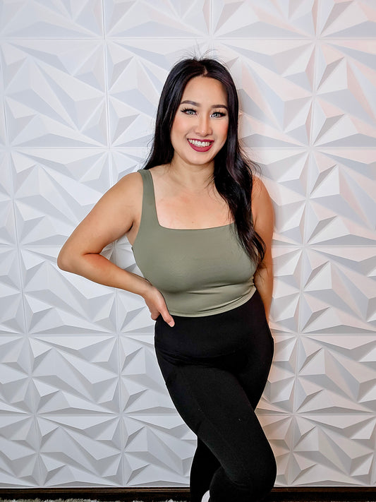 T630 - Reversable Cropped Square Tank Top (LIGHT OLIVE)