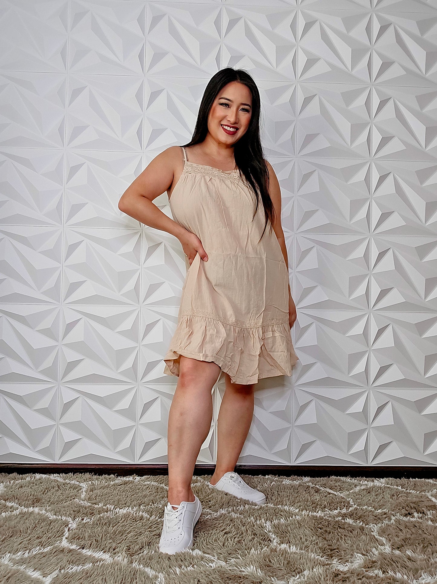 D269 - Crochet Detail Cami Dress (LT TAUPE)