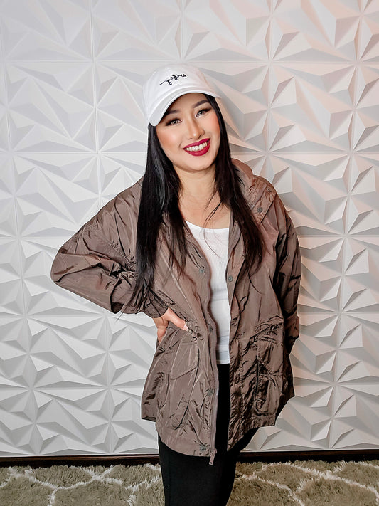 J145 - Parachute Long Sleeve Windbreaker Jacket (BROWN)