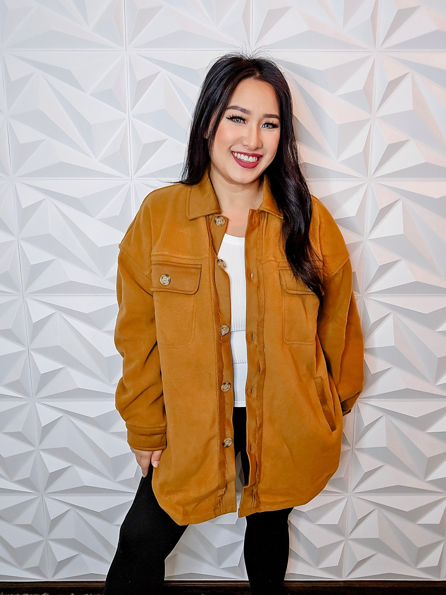 J123 - Fleece Button Up Jacket (CINNAMON)