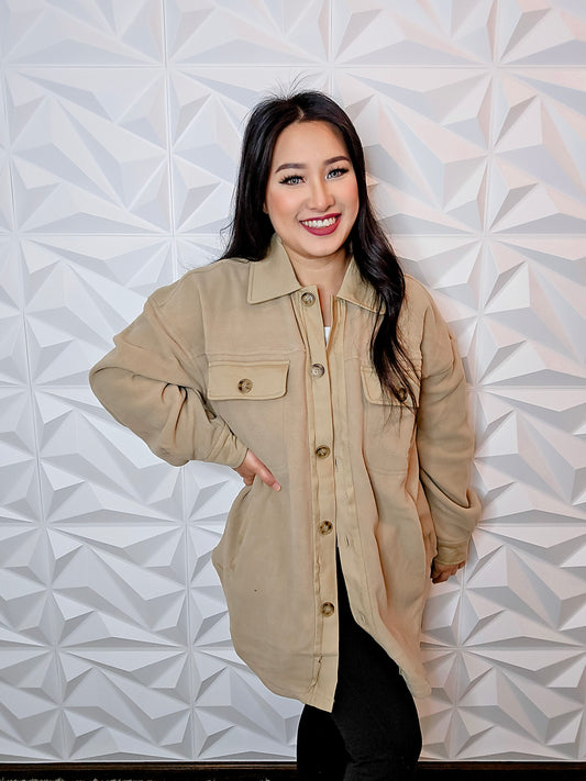 J123 - Fleece Button Up Jacket (BEIGE)