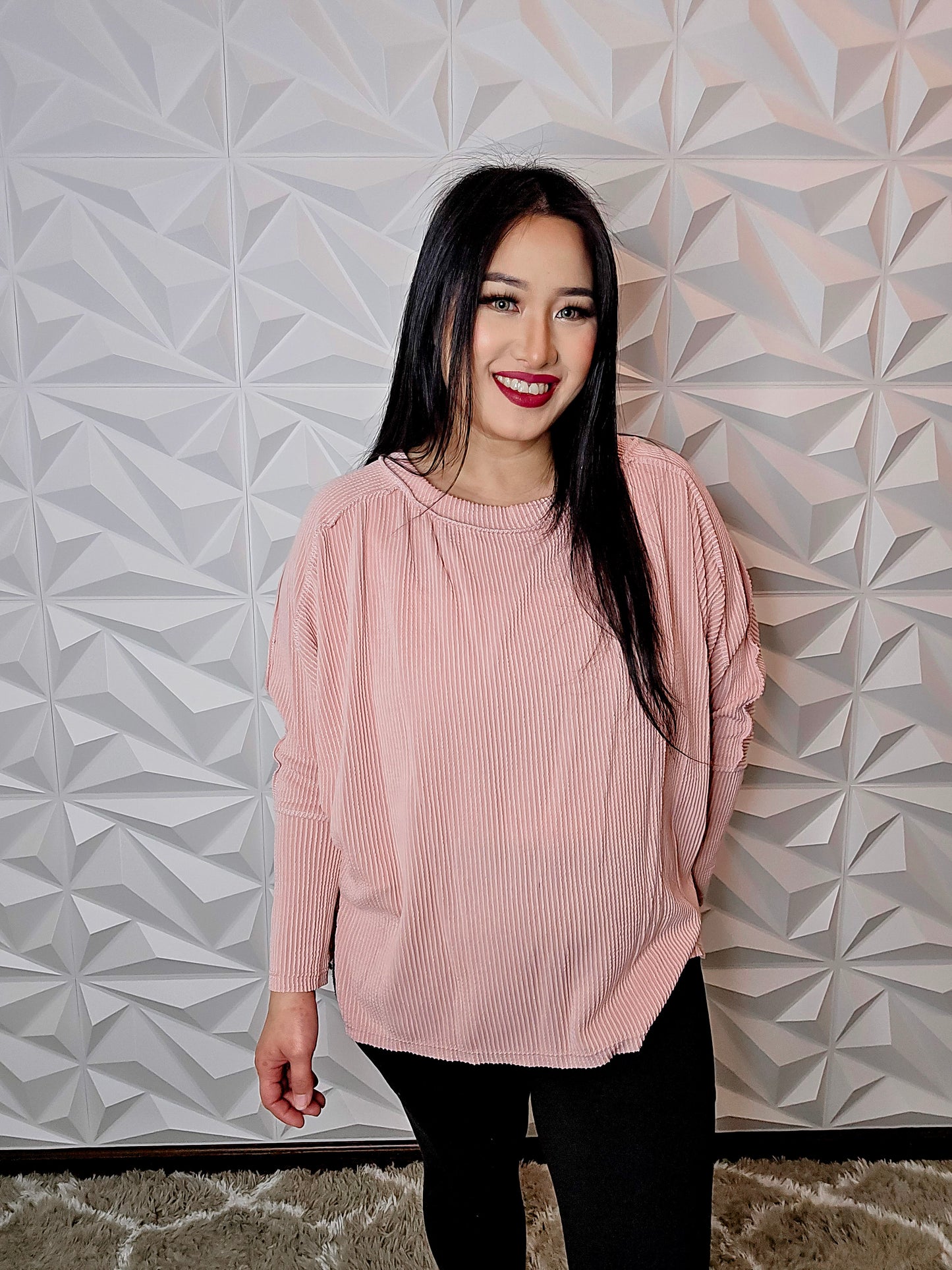 T698 - Long Sleeve Loose Fit Crewneck Sweater (BLUSH)