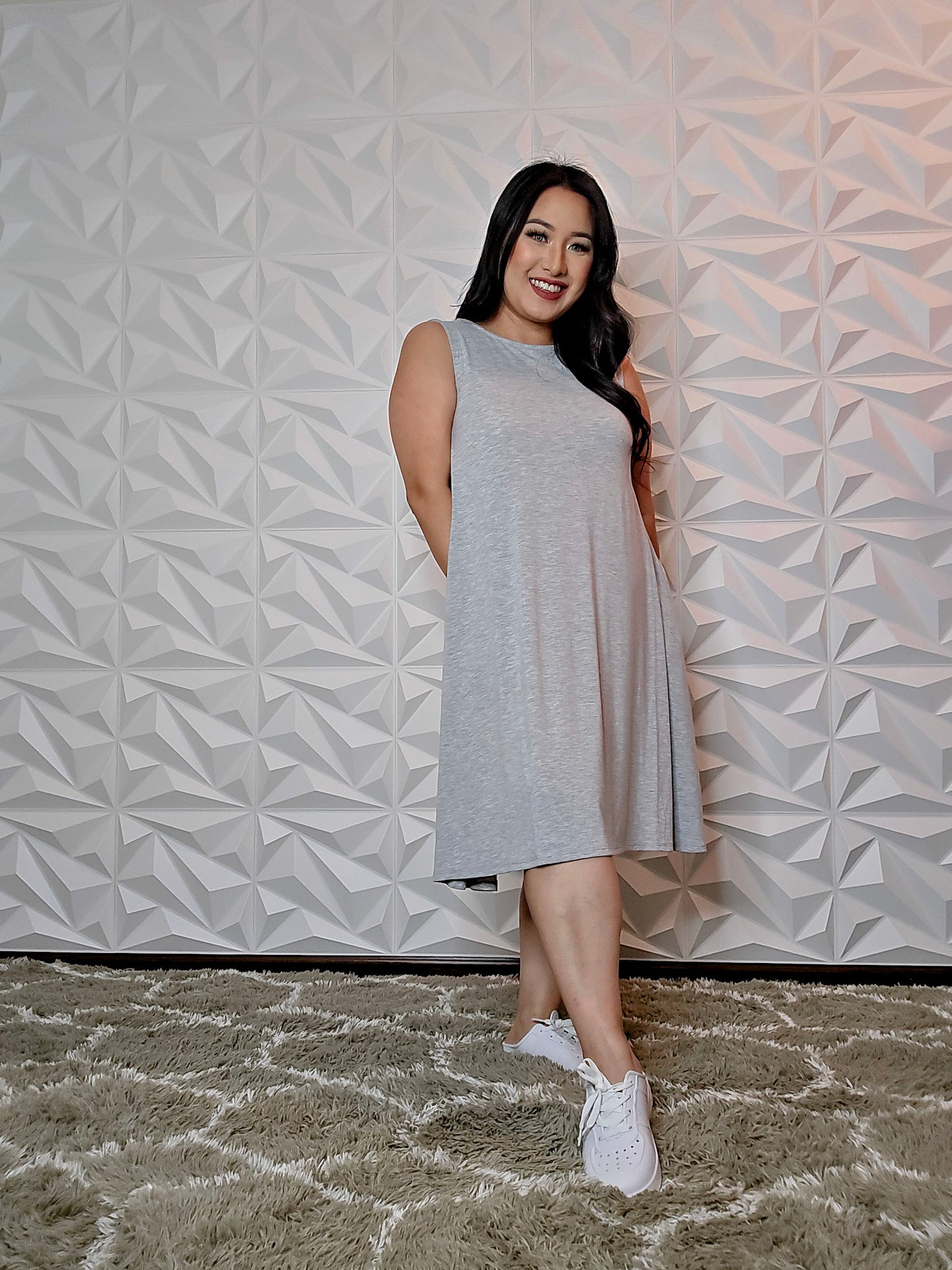 D250 - Sleeveless Flared Dress w/ Pockets (H. Grey)