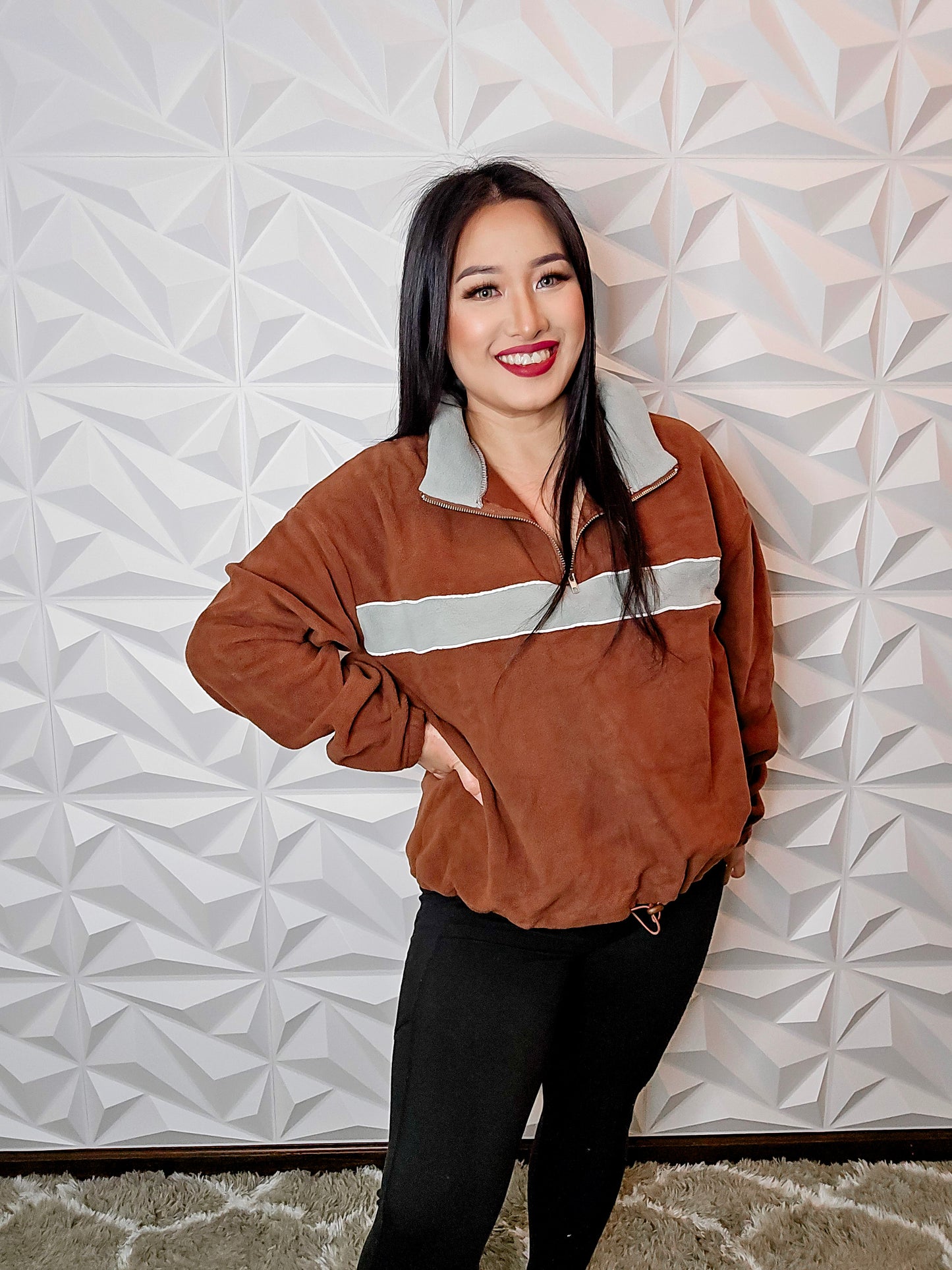 T710 - Fleece Color Block Half Zip Pullover Sweater (BRICK)