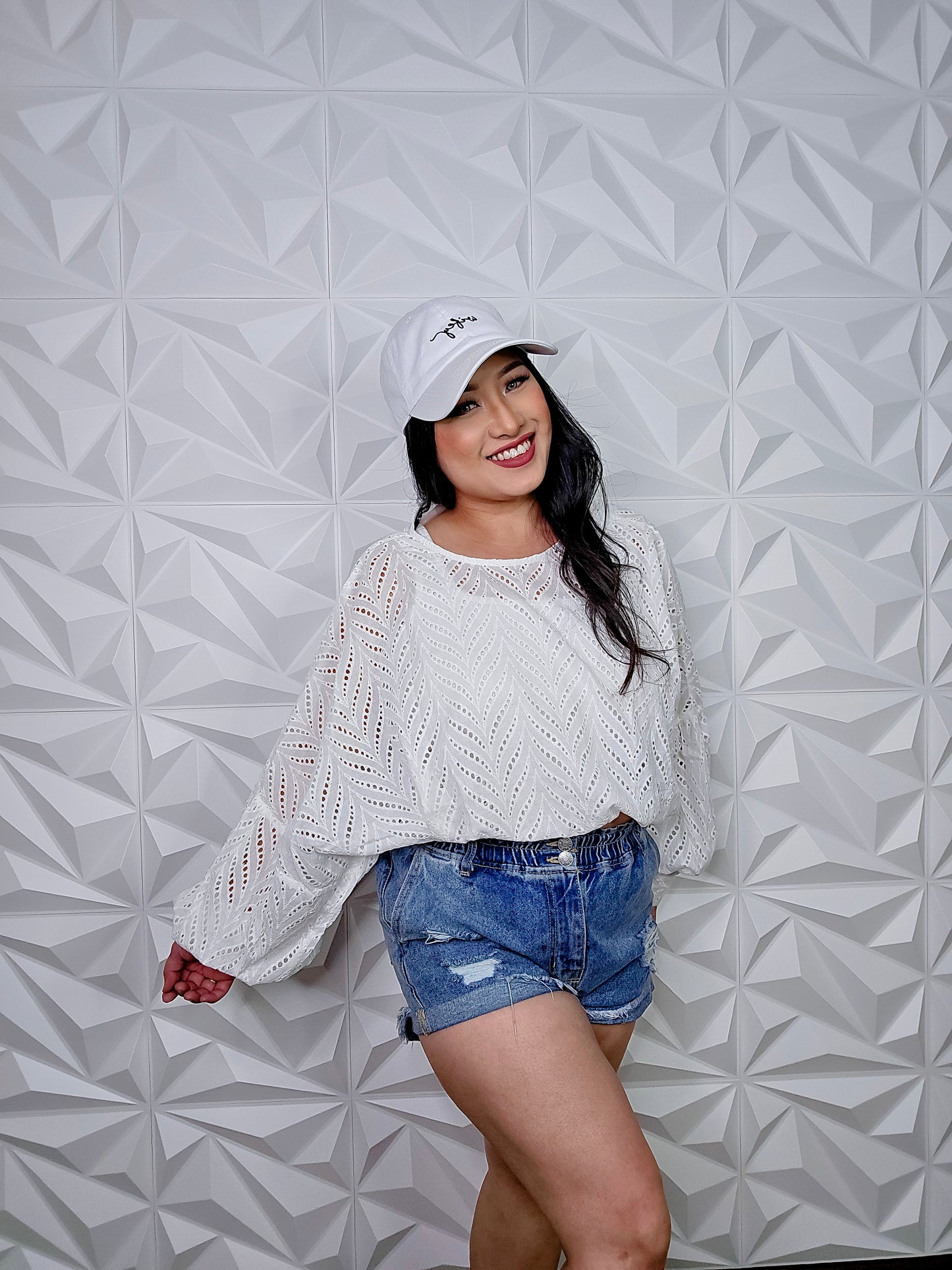 T516 - Long Wide Peasnat Sleeve Cropped Top (Off White)