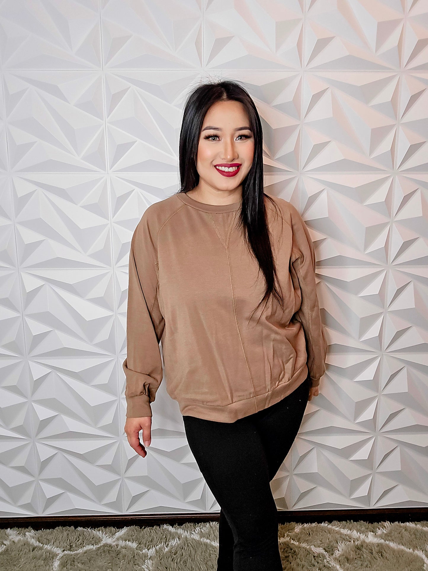 T680 - Crewneck Loose Fit Comfy Sweater (MOCHA)