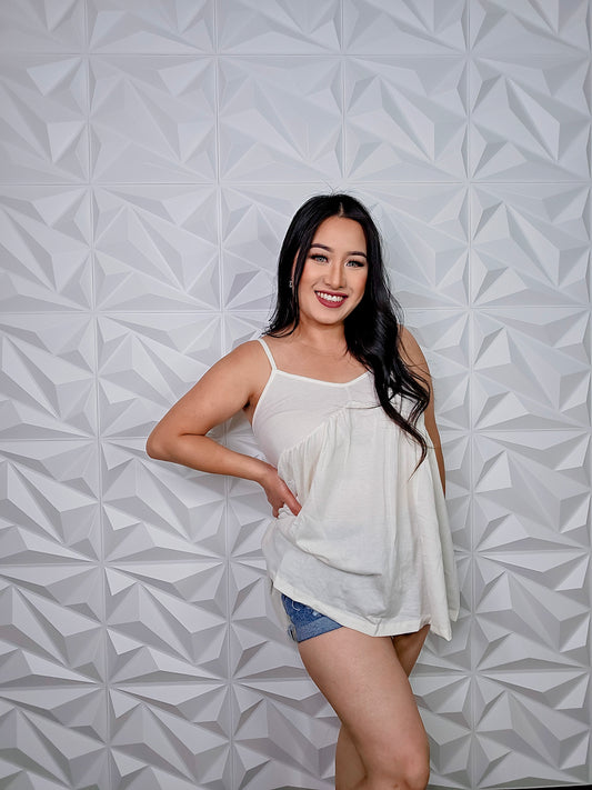 T539 - Cream Sleeveless Babydoll Tank Top