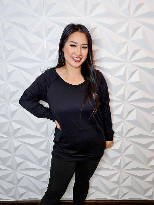 T651 - Black Boatneck Pocket Sweater