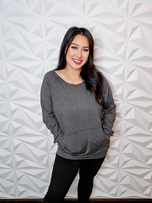 T650 - Charcoal Boatneck Pocket Sweater