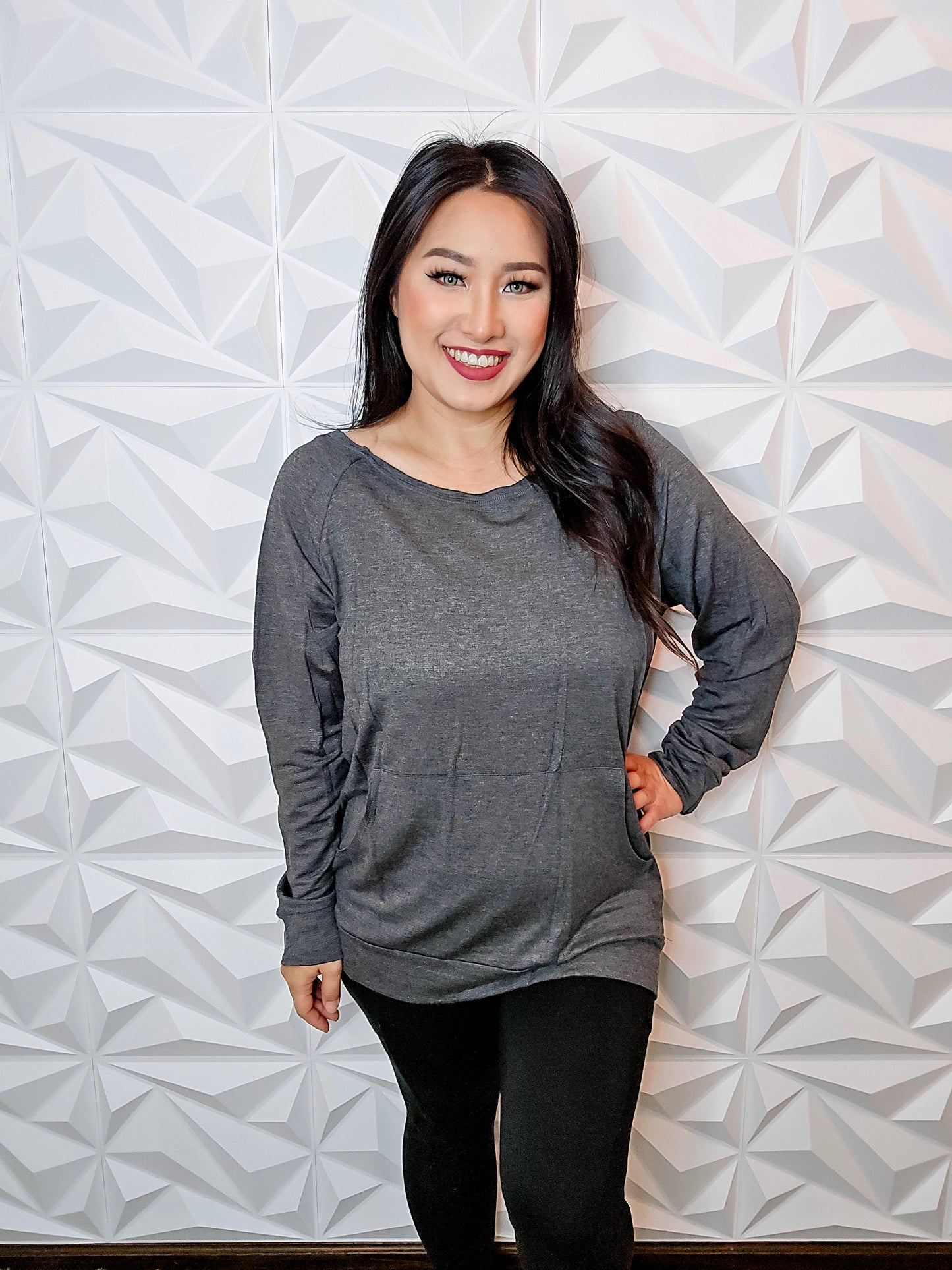 T650 - Charcoal Boatneck Pocket Sweater