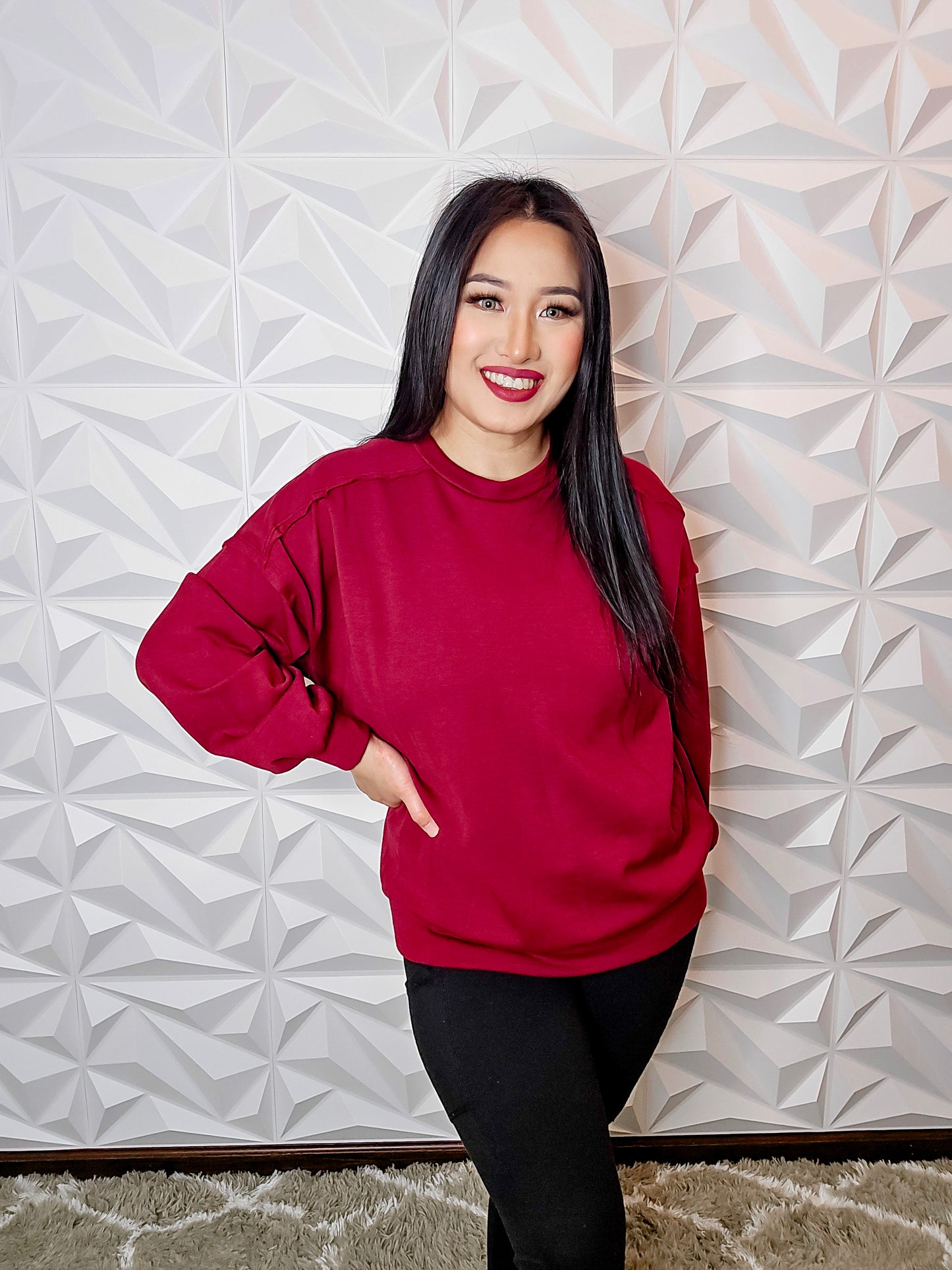 T683 - Oversized Crewneck Comfy Sweatshirt (BURGUNDY)