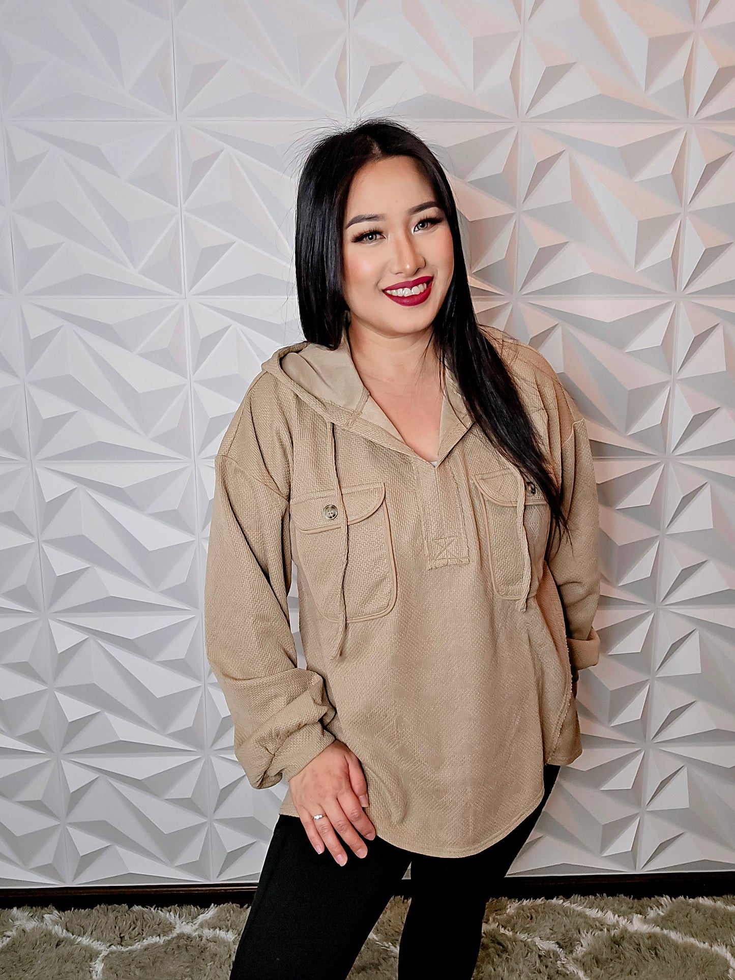 T692 - Double Pocket Hoodie Sweater (MOCHA)