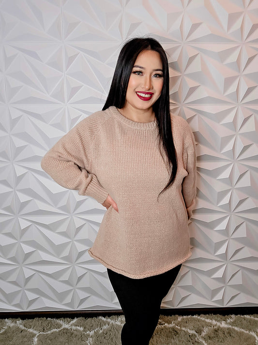 T670 - Taupe Oversized Long Sleeve Knit Sweater