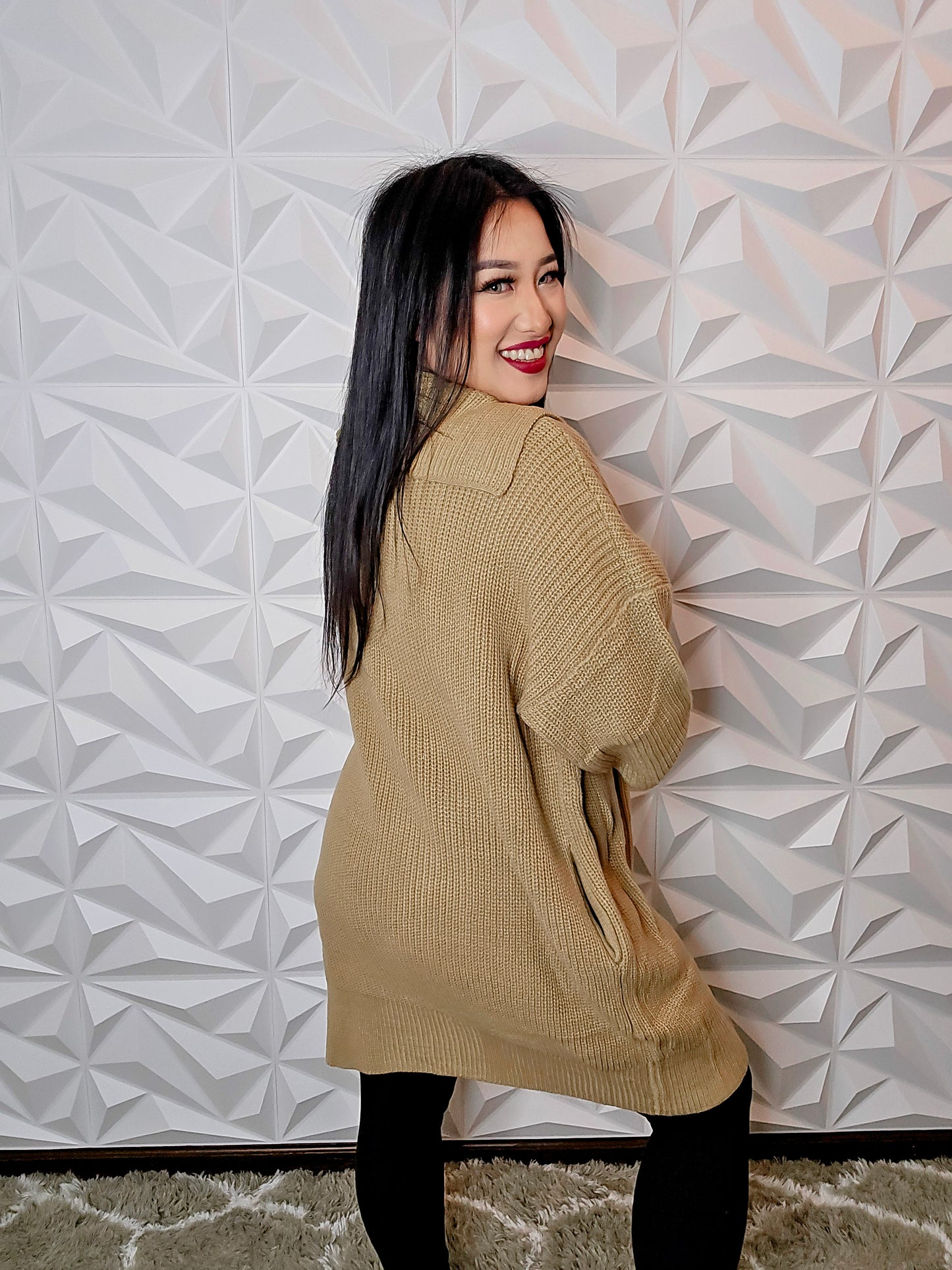 T666 - Premium Button Oversized Midi Sweater Cardigan (KHAKI)