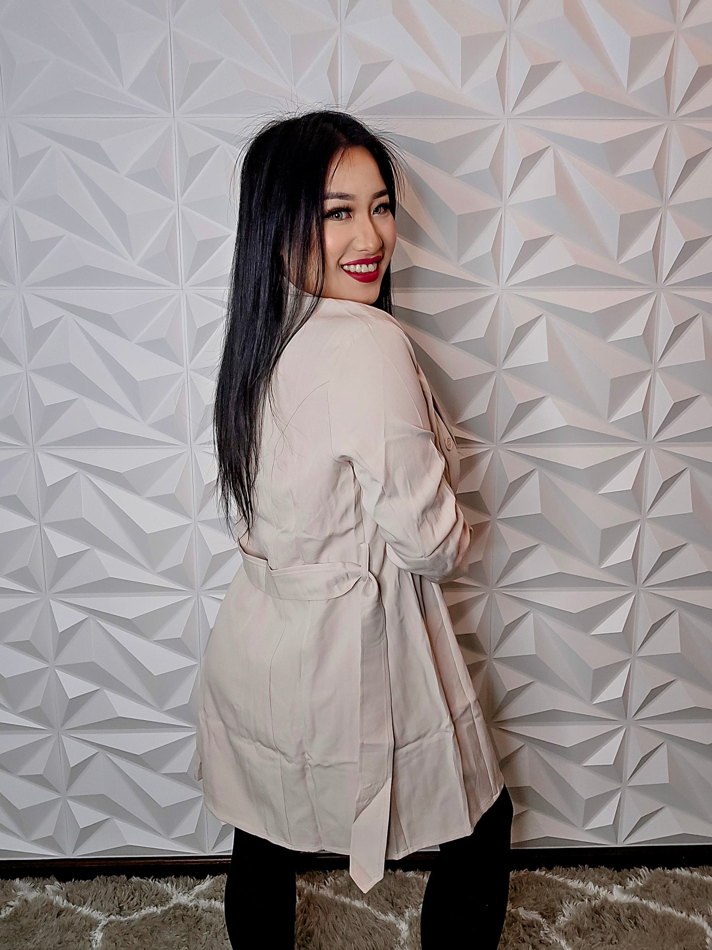 J135 - Loose Belted Blazer Jacket (BEIGE)