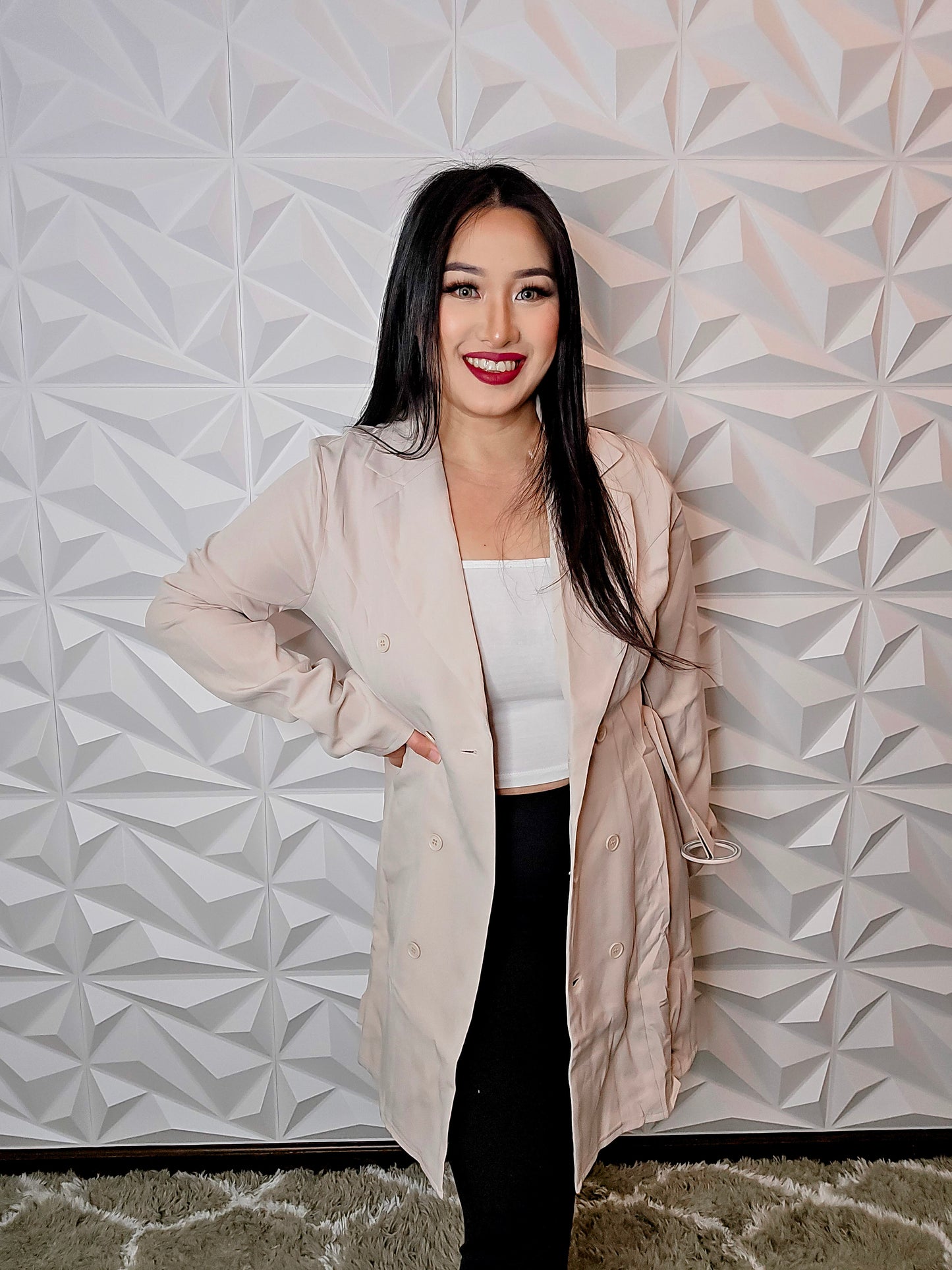 J135 - Loose Belted Blazer Jacket (BEIGE)