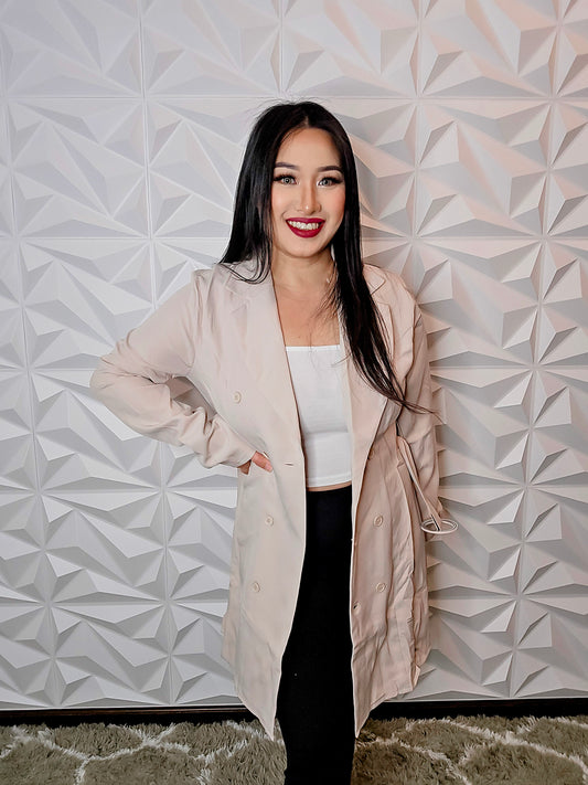 J135 - Loose Belted Blazer Jacket (BEIGE)