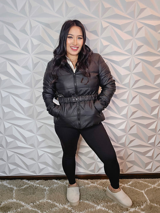 J139 - Hoodie Quilted Puffer Coat (BLACK)