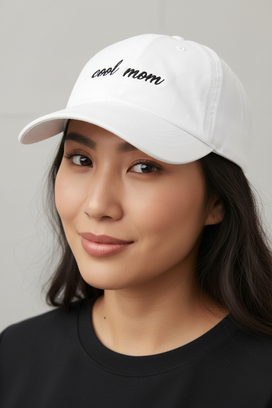 A126 - White COOL MOM Embroidery Baseball Cap
